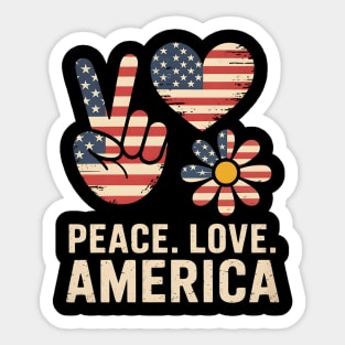 Peace Love America US Flag 4th Of July Patriot Sticker